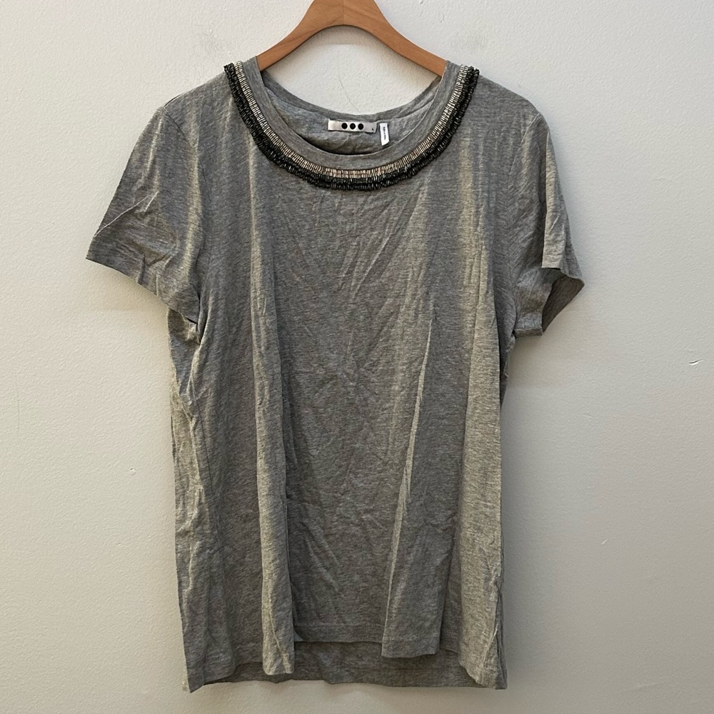 Gray Tee with Embellished Collar